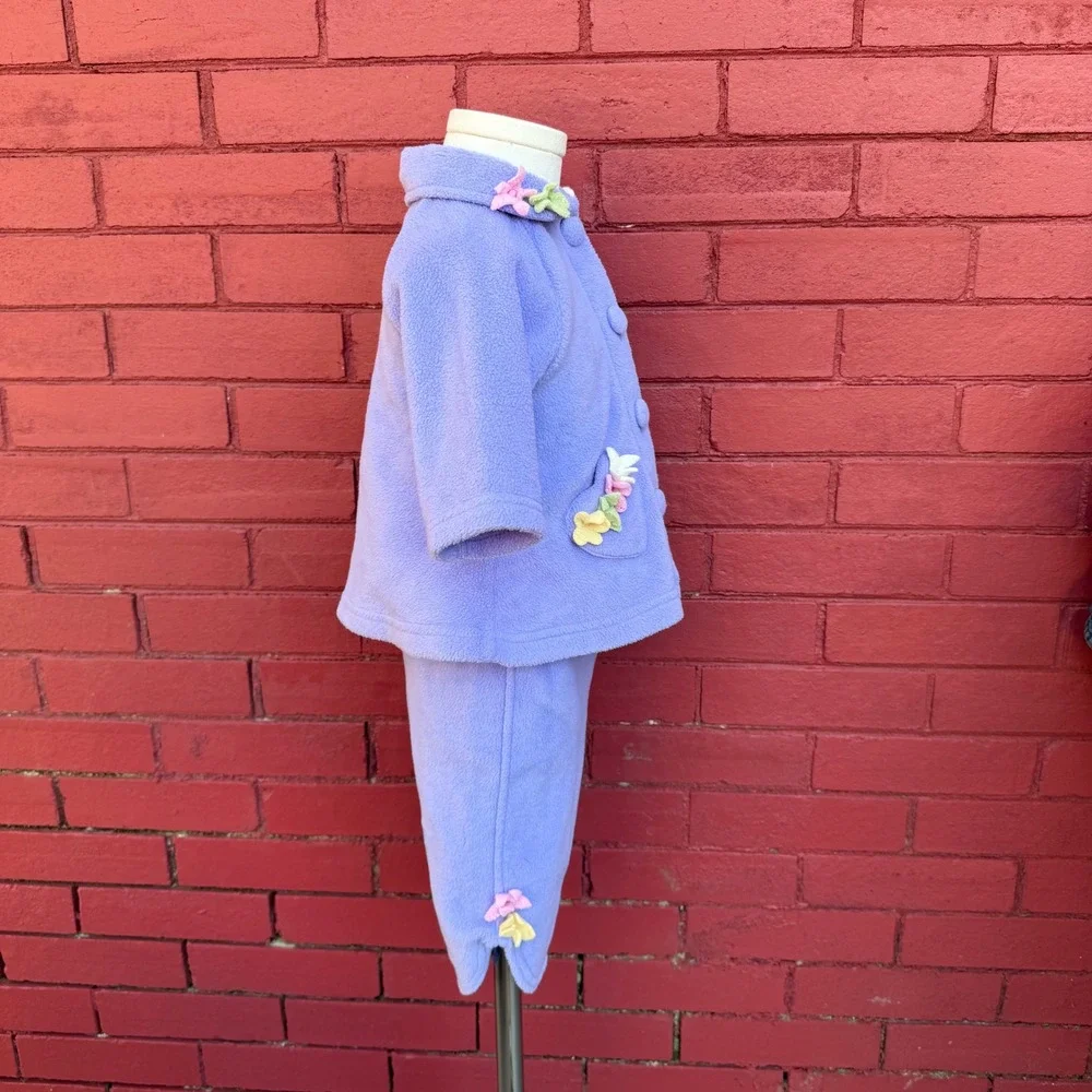 Vtg 90s B.T Kids Fleece Flower Outfit 3-6 Months Purple Jacket Pants Set Kidcore